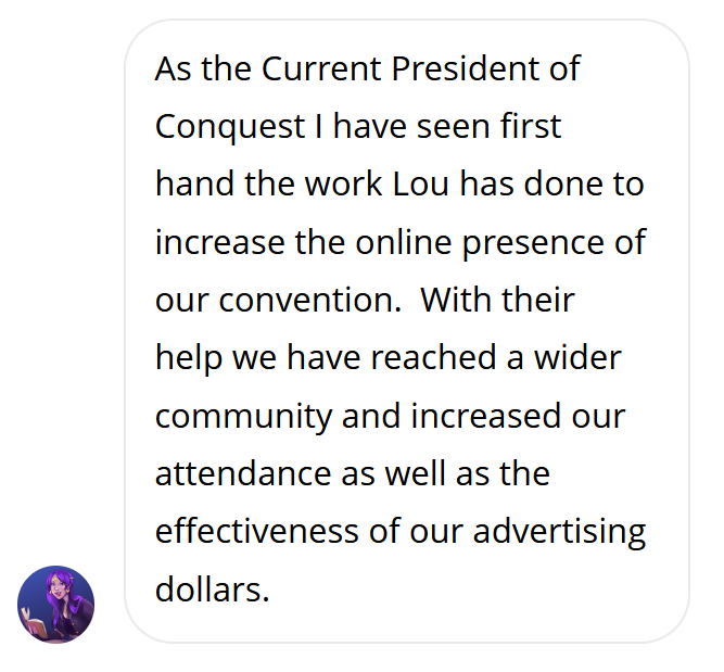 testimonial from Conquest Games Convention