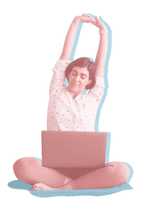 Woman stretching arms while using laptop. AI-assisted content is a powerful tool that can help you to create high-quality content without having to spend a lot of time or money.
