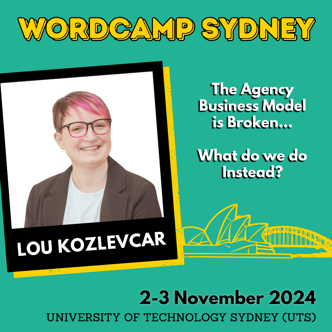 Lou Kozlevcar speaking at WordCamp Sydney 2024